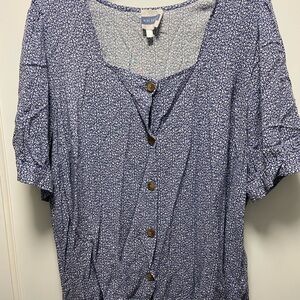 Meri Skye Blue Floral Button-Down Blouse